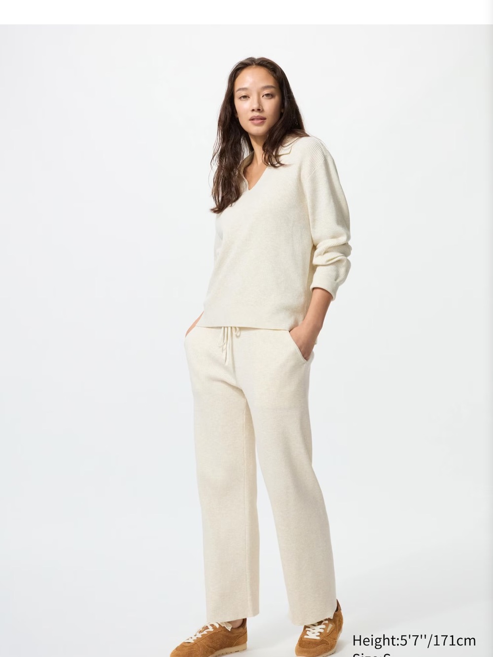 Uniqlo Cream Ribbed Knit Pants Size M Ivory Lounge Pants